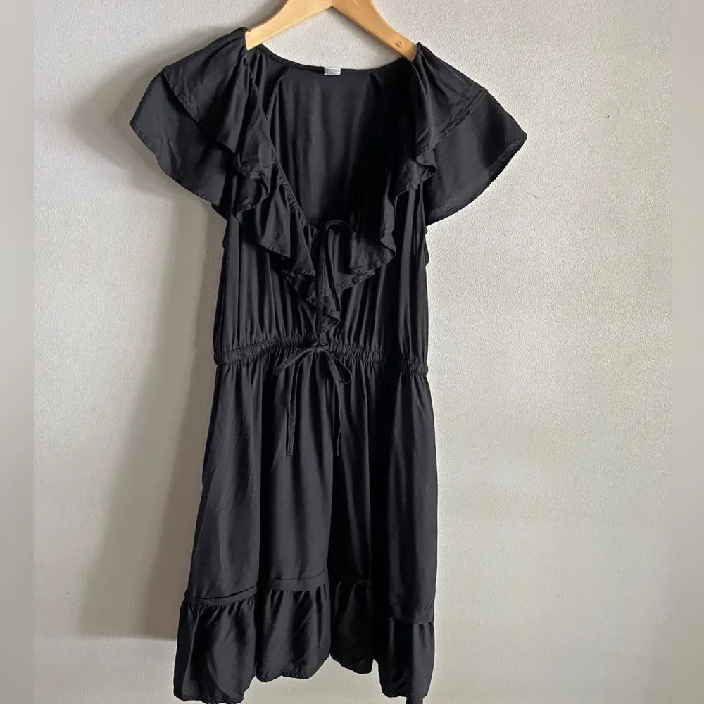 Old Navy Black Ruffle Mini Dress Small Flutter Sleeve Tie Waist